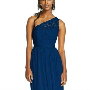 Short one shoulder lace dark blue dress (David's Bridal bridesmaid)